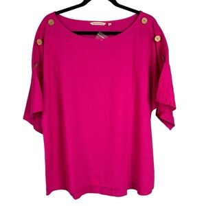 New Soft Surroundings XL Fuchsia Blouse Short Sleeve Travel Office